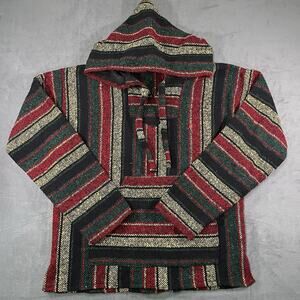 Earthbound Trading Baja Hoodie Multicolor Men’s L Striped Drug Rug Hippie